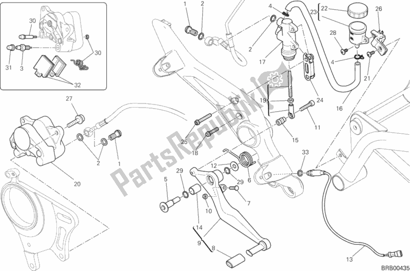 Tutte le parti per il Sistema Frenante Posteriore del Ducati Hypermotard Hyperstrada USA 821 2015